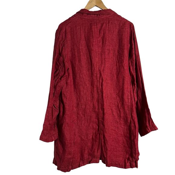 Eileen Fisher Red Serno Organic Linen Doubleweave Long Jacket Size Large - Picture 6 of 12